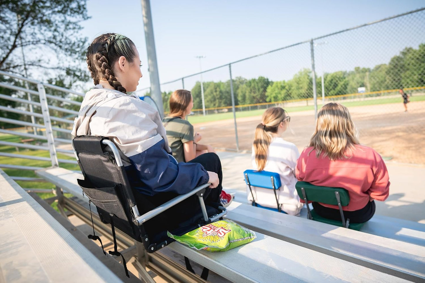 Lot of 13 Stansport Folding Stadium Seat With Arms for Bleachers Portable Outdoor Floor Folding Stadium. Back Support in Red, Blue, Black Color