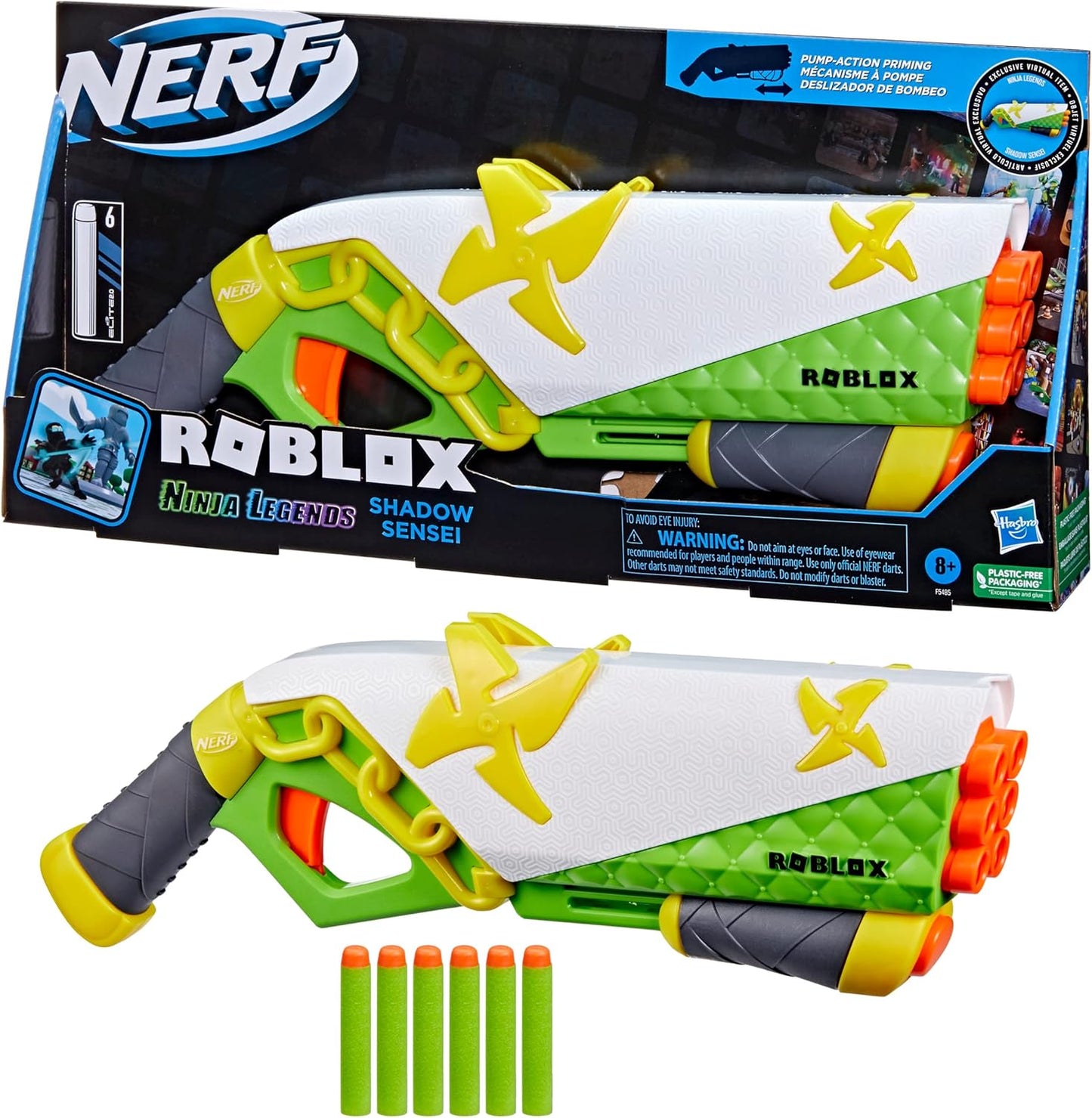 Nerf Roblox Ninja Legend Shadow Sensei Blaster Pump Action Toy Gun 6 Darts