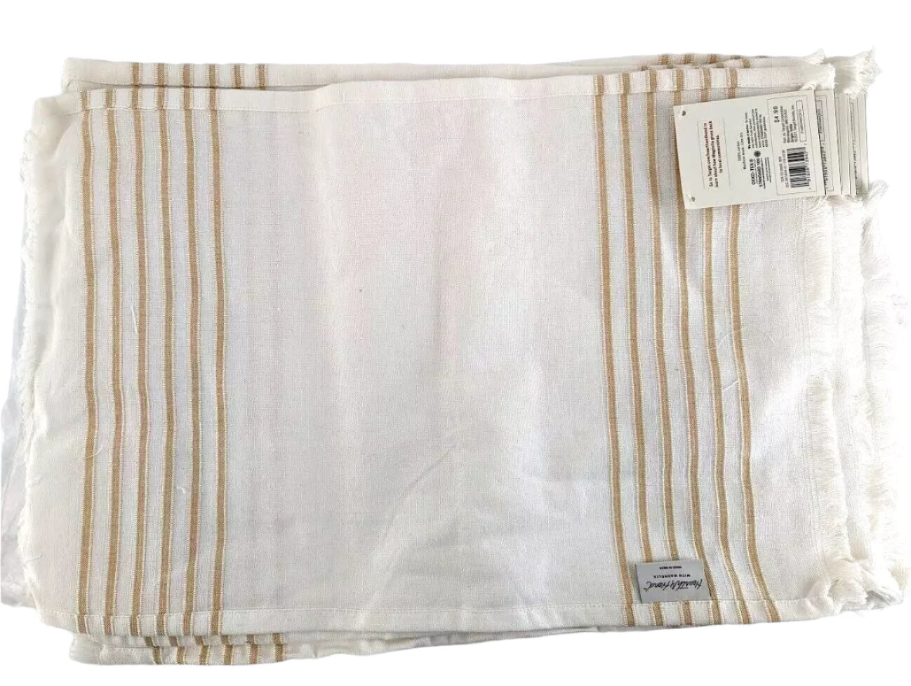 placemat white gold tick stripes cotton
