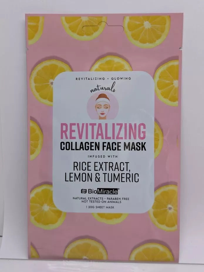 BioMiracle Revitalizing Collagen Face Mask With Rice Extract, Lemon & Tumeric, Korean Beauty Facemask