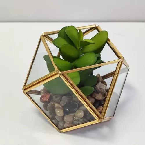 Opalhouse Artificial Indoor Succulent Plant with Filled Brass Terrarium 5" x 4"