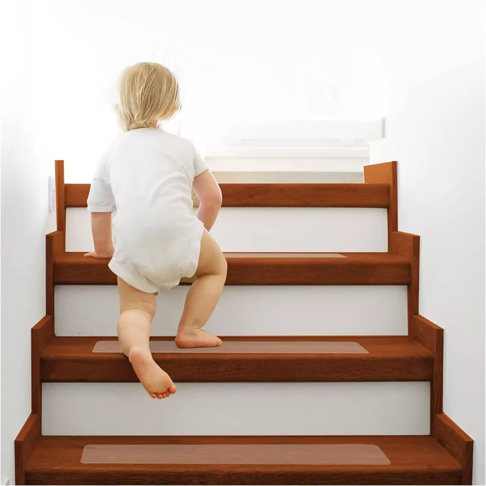 KAKICLAY 15-Piece Clear 6" x 30" PEVA Rubber Non-Slip Stairs Treads with Roller