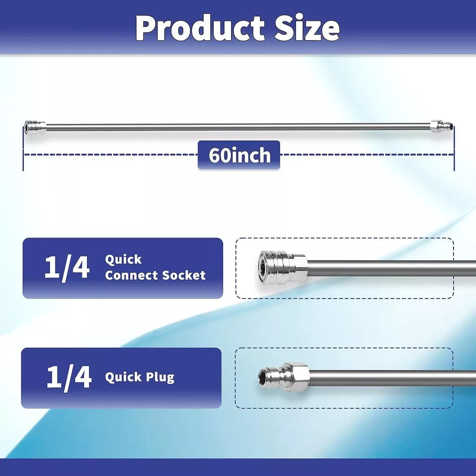 Pressure Washer Wand Extension 60" Long Stainless 1/4" Quick Connect Hookup Pack of 2