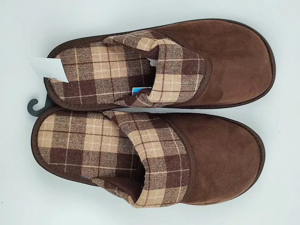Set of 2 Pairs Indoor Slippers Brown Slip On Size L Large Warm Soft Wool Blend