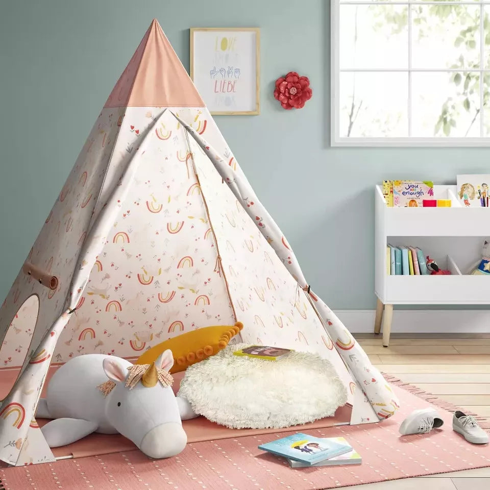 PillowFort Kids Play Indoor Tent Teepee Nook Pink Unicorn Rainbow + carrying bag