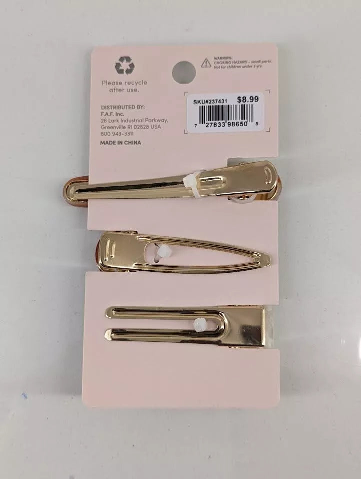 Set of 3 Hive and Co. Salon Hair Clips Coral Golden Colors