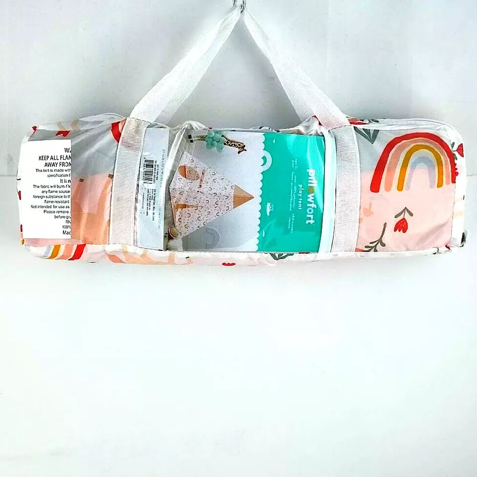 PillowFort Kids Play Indoor Tent Teepee Nook Pink Unicorn Rainbow + carrying bag