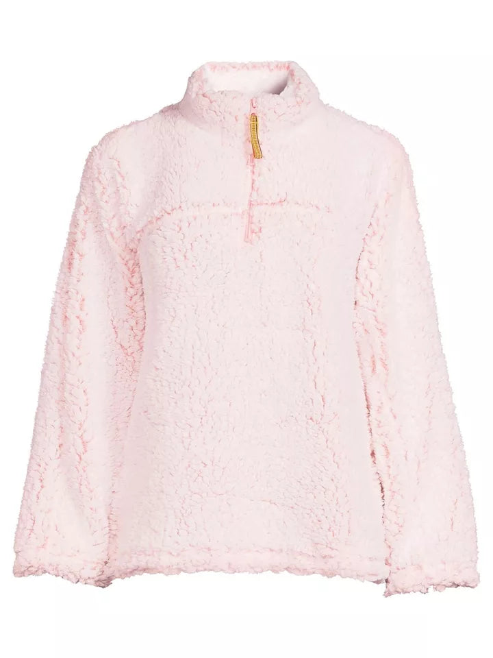 Women's Long Sleeve Zip Faux Sherpa Pullover Sleep Top Baby Pink Super Soft MEDIUM