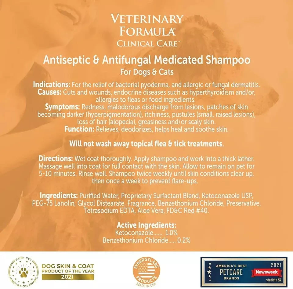 Veterinary Formula Clinical Coat Care Antiseptic Antifungal Shampoo Dogs Cat 8oz