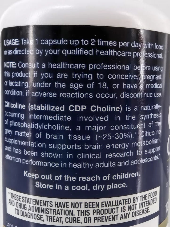 Jarrow Formulas Citicoline CDP Choline 250 mg 120 Capsules EXP 7/24 For Brain