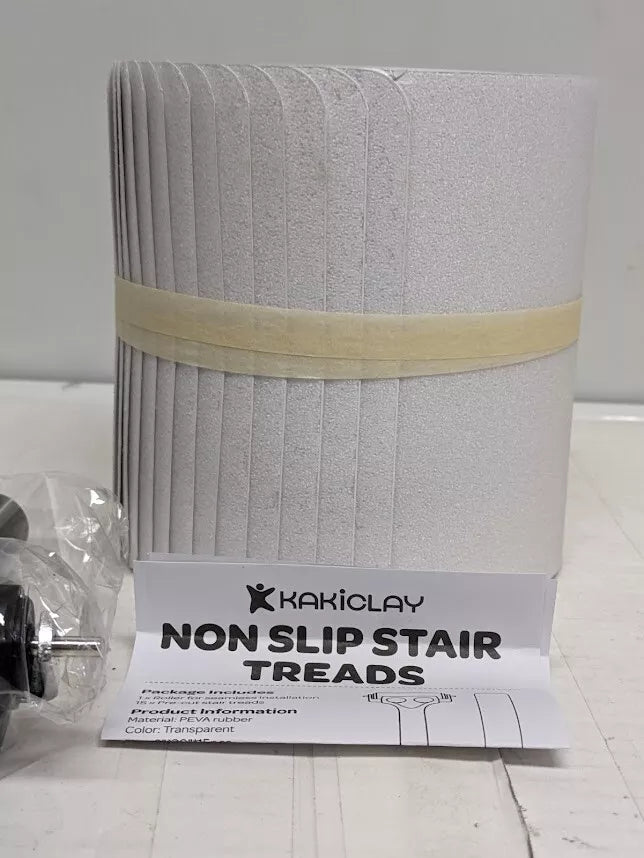 KAKICLAY 15-Piece Clear 6" x 30" PEVA Rubber Non-Slip Stairs Treads with Roller