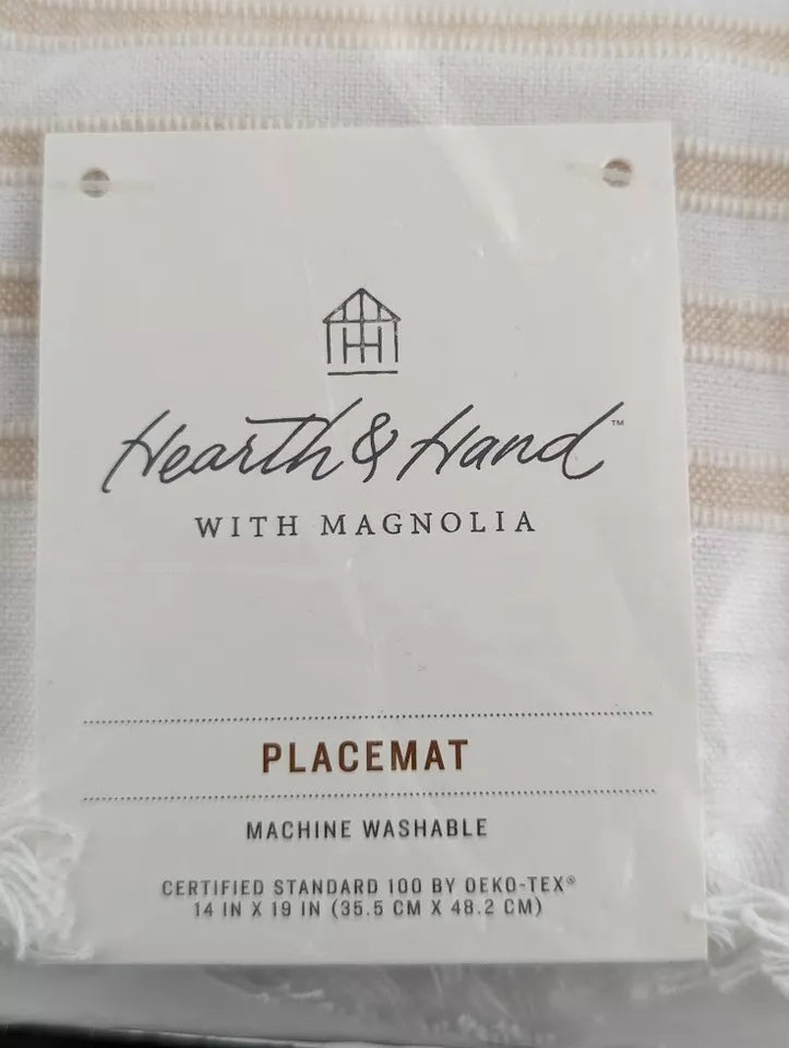 Hearth & Hand Magnolia Placemat Tick Stripe Pattern Table Setting Gold (6 pc box)