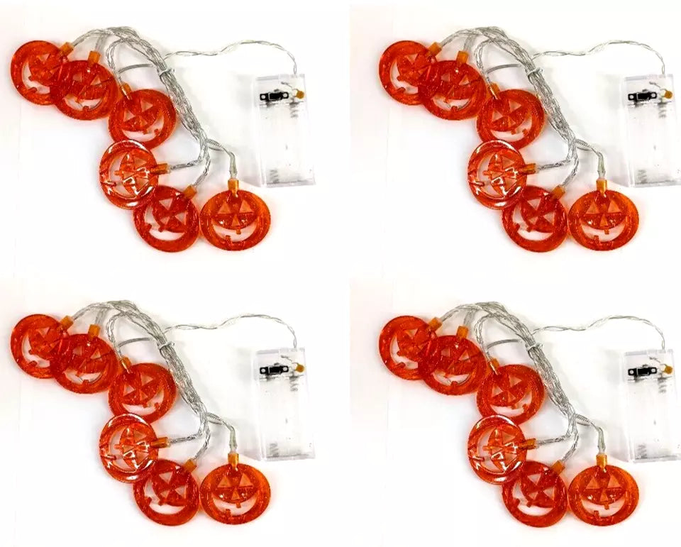 Halloween String Light 6 LED Orange Pumpkin Battery AA Portable Decoration