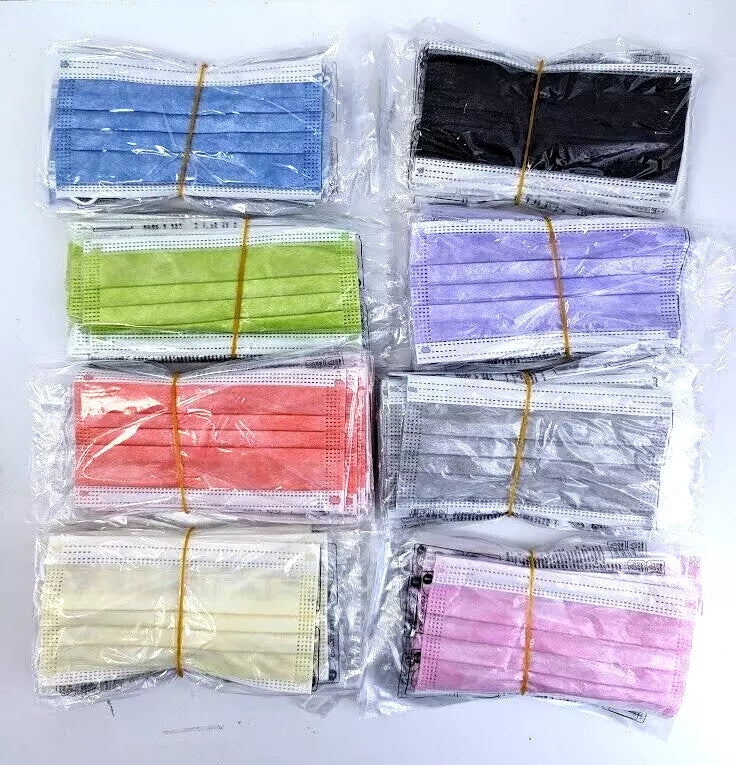 80 Individually Wrapped 3-Ply Disposable Face Mask 8 Colors Facemasks