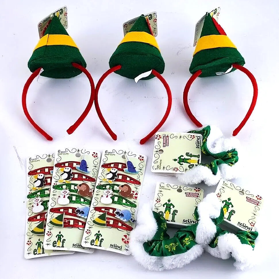 SCUNCI Elf Fashion Headband Hat Christmas Hair Clips Ties Band Cute 9 Piece Set