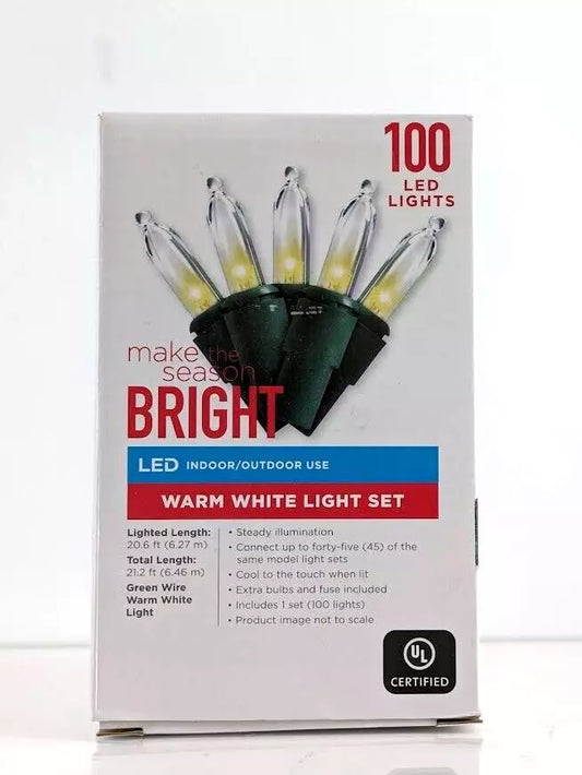 Make The Season Bright Christmas Indoor/Outdoor String Light LED Warm White 100c