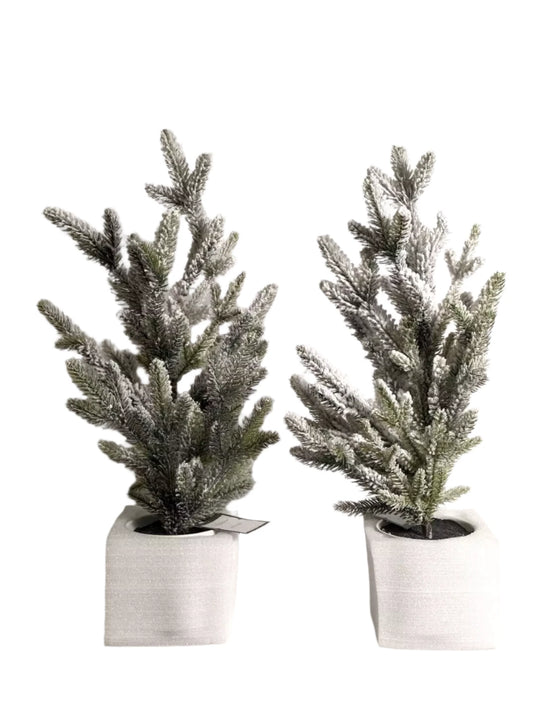 Potted Artificial Christmas Faux Tree with White Snow