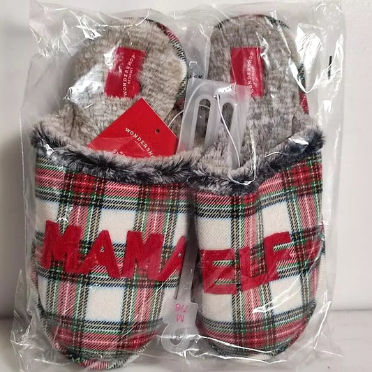 Wondershop Christmas Women's Mama Elf Slide Slippers Plaid - Size Medium (7-8)