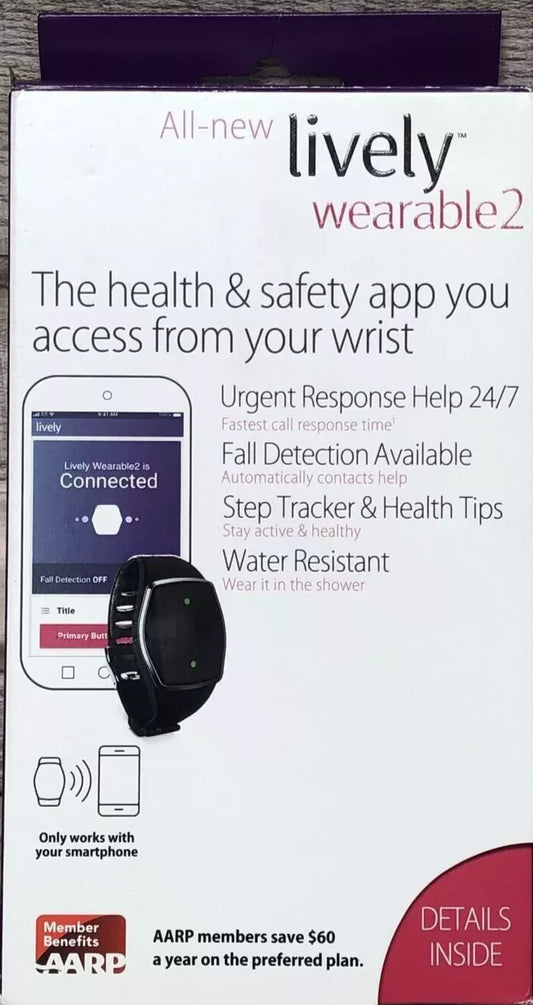 Lively Wearable2 Mobile Medical Alert Plus Step Tracker Fall Detector Black