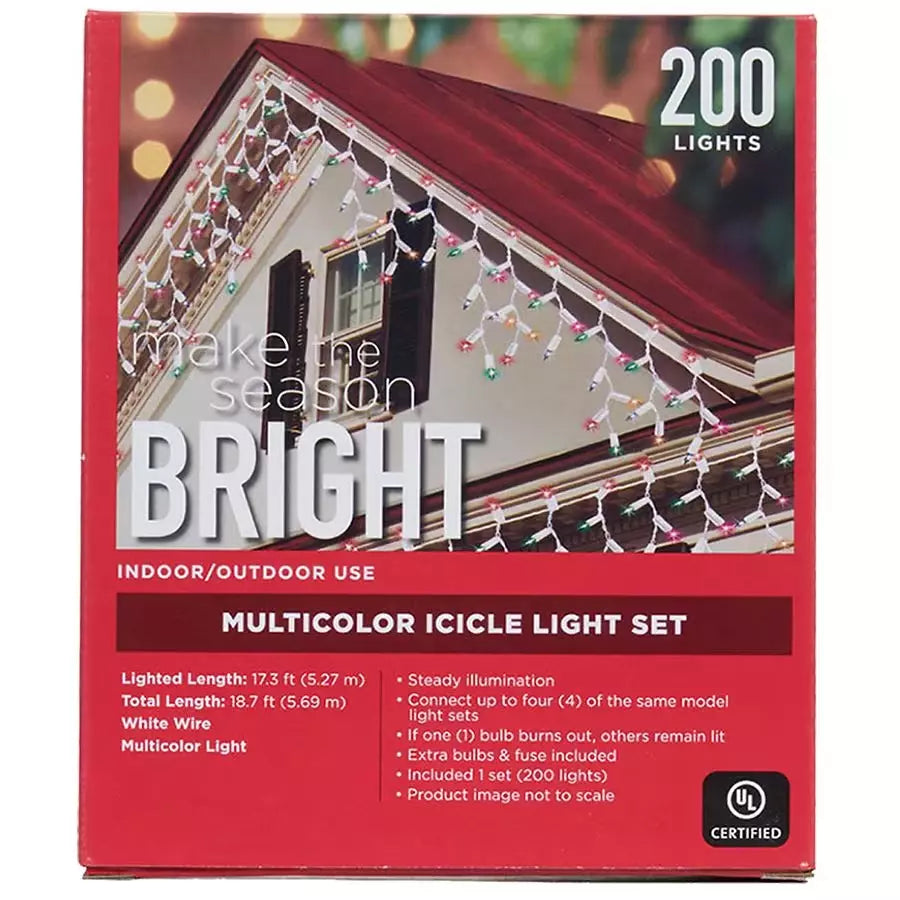 Make The Season Bright 200ct Indoor Outdoor Multicolor Icicle Light Set