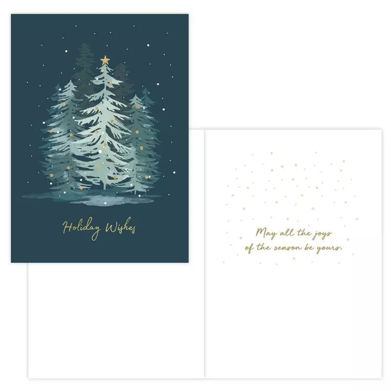 Green Inspired 16ct Evening Forest Tree Holiday/Christmas Greeting Card Pack