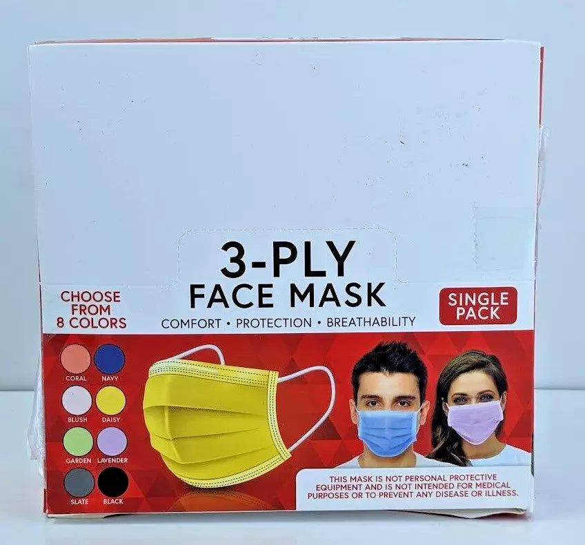 80 Individually Wrapped 3-Ply Disposable Face Mask 8 Colors Facemasks