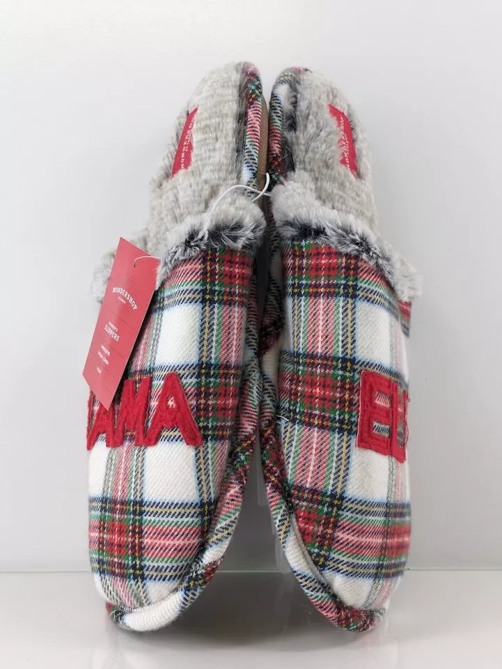 Wondershop Christmas Mama Elf Plaid Faux Fur Bedroom Slippers Size L 9/10