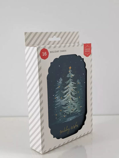 Green Inspired 16ct Evening Forest Tree Holiday/Christmas Greeting Card Pack