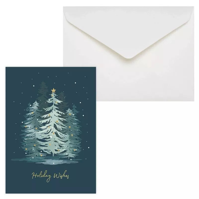 Green Inspired 16ct Evening Forest Tree Holiday/Christmas Greeting Card Pack