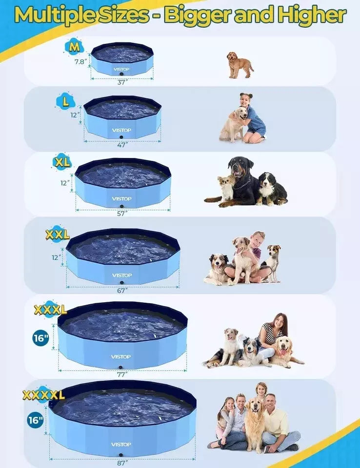 VISTOP Foldable Dog Kid Pool 87" Large Hard Plastic Shell Portable Swimming