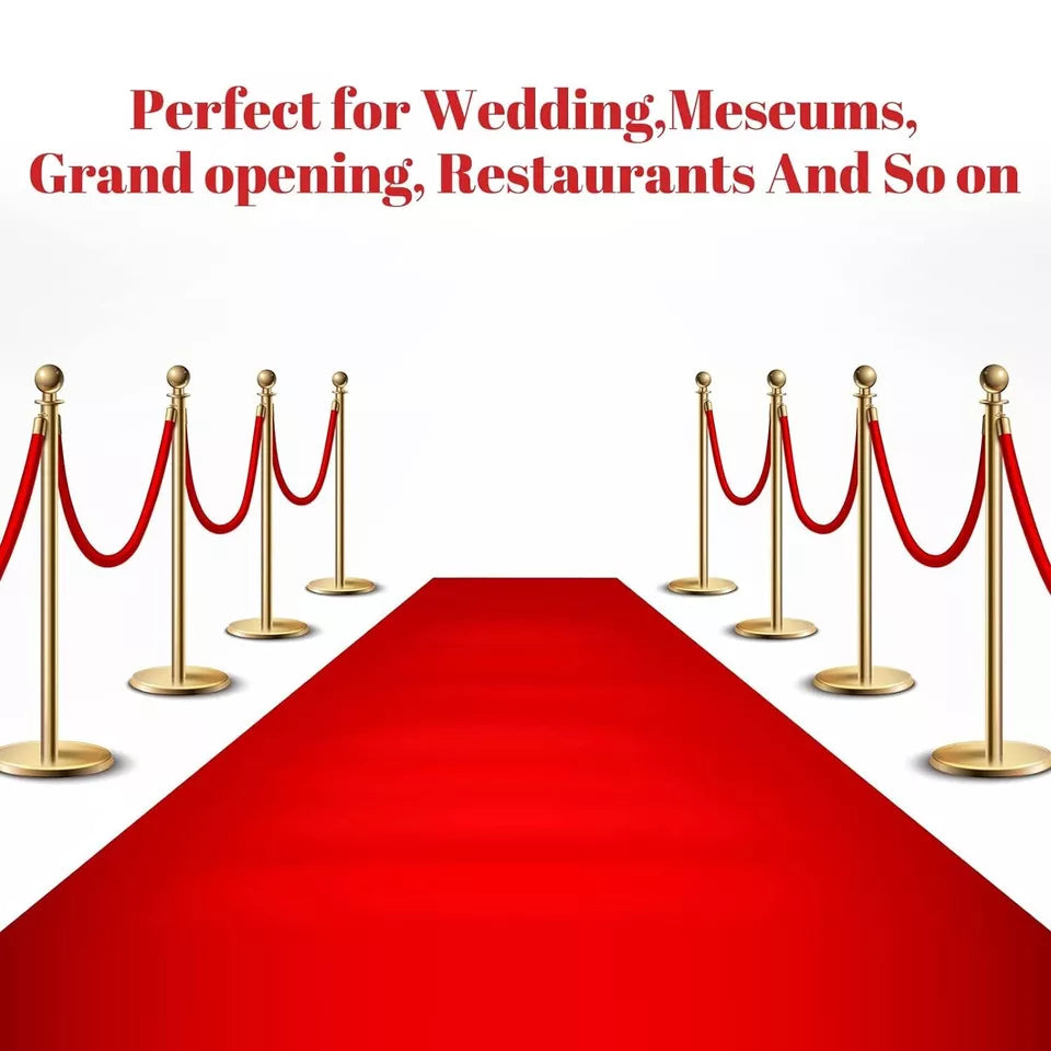 6 Foot Red Velvet Rope 1.2" Thick Crowd Control Barrier Gold Hooks Party Wedding