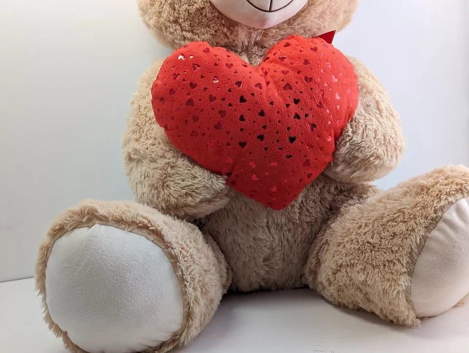 HugMe Jumbo Bear Plush Red Heart 24x20x17 Soft Large Brown Gift Valentines Day