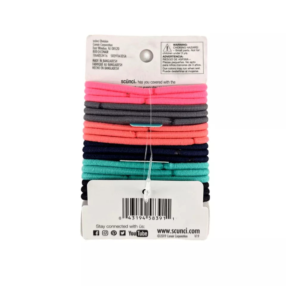 SCUNCI Elastics Neon Color 18 Hair Ties Band Ponytail (48 pcs box)