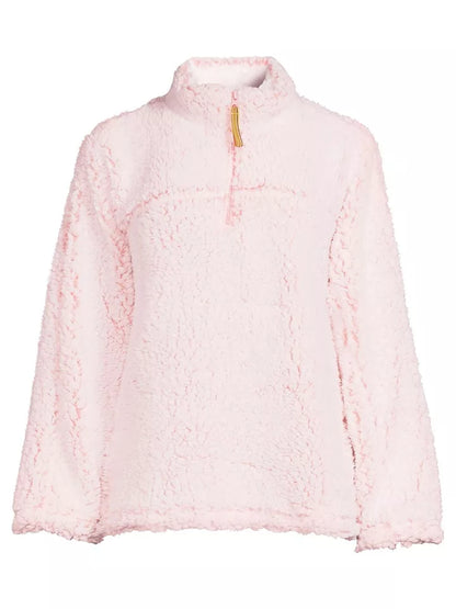 Women's Long Sleeve Zip Faux Sherpa Pullover Sleep Top Baby Pink Super Soft MEDIUM