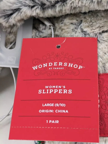 Wondershop Christmas Mama Elf Plaid Faux Fur Bedroom Slippers Size L 9/10