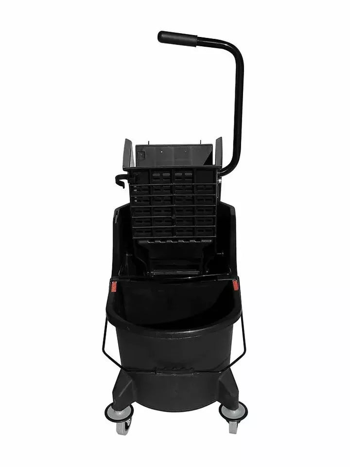 Commercial 26 Qt Mop Bucket Black Dual Chamber Metal Casters Wringer Separator