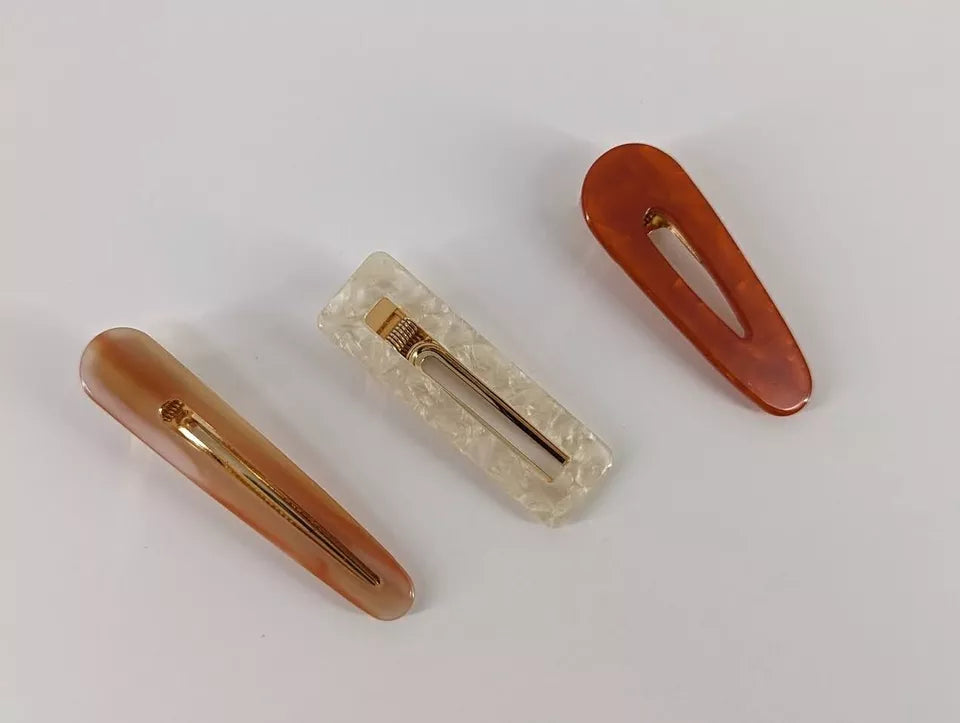 Set of 3 Hive and Co. Salon Hair Clips Coral Golden Colors