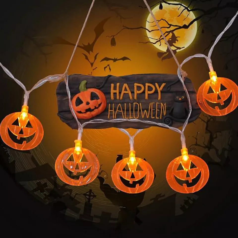 Halloween String Light 6 LED Orange Pumpkin Battery AA Portable Decoration