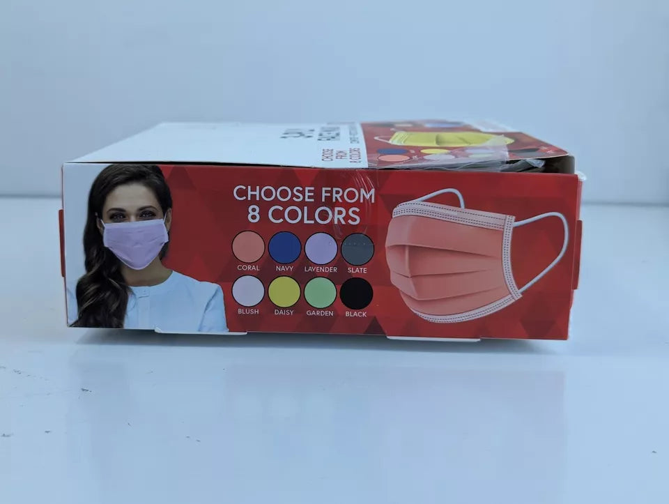 80 Individually Wrapped 3-Ply Disposable Face Mask 8 Colors Facemasks