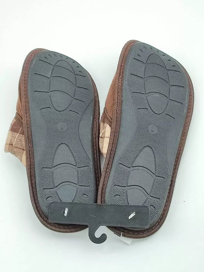 Set of 2 Pairs Indoor Slippers Brown Slip On Size L Large Warm Soft Wool Blend