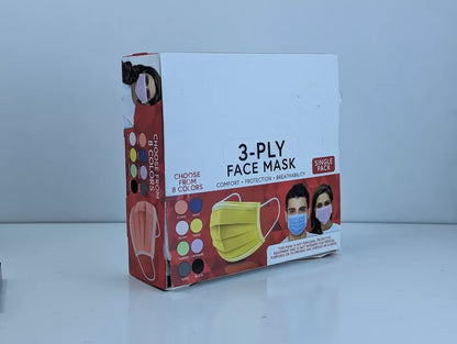 80 Individually Wrapped 3-Ply Disposable Face Mask 8 Colors Facemasks