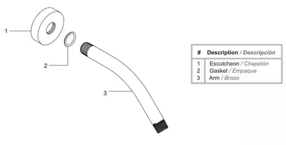 Helvex Shower Arm and Round Flange Satin Nickel Finish, Solid Brass UTR-012-SN