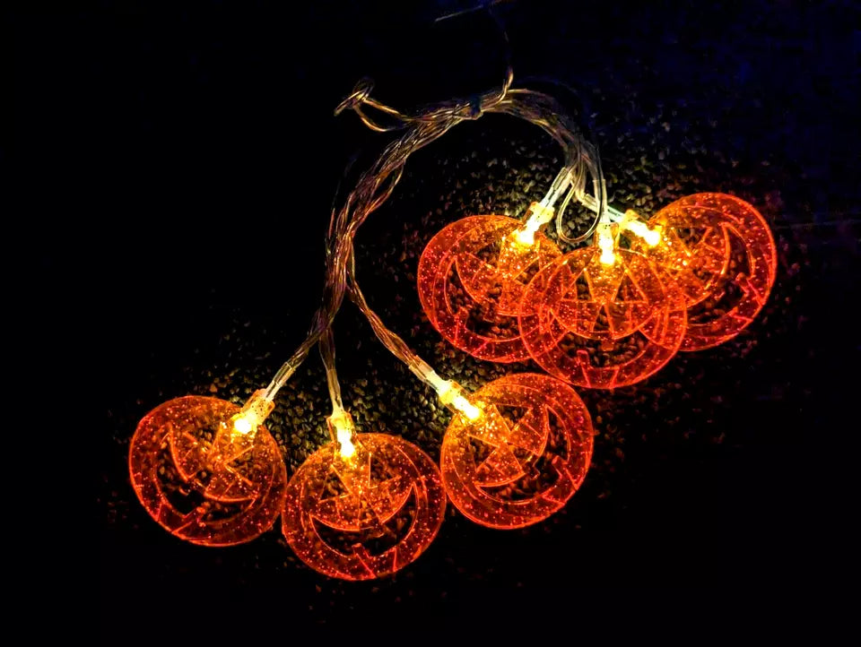 Halloween String Light 6 LED Orange Pumpkin Battery AA Portable Decoration