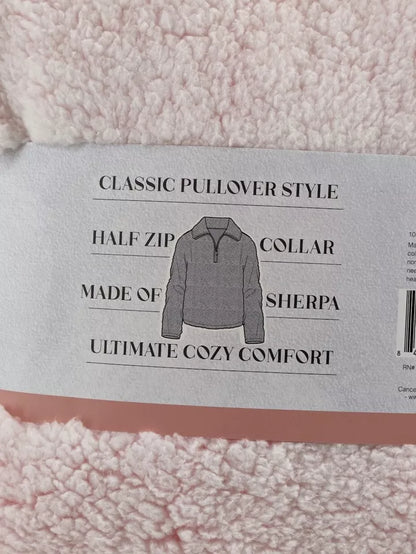 Women's Long Sleeve Zip Faux Sherpa Pullover Sleep Top Baby Pink Super Soft MEDIUM
