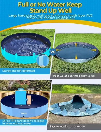 VISTOP Foldable Dog Kid Pool 87" Large Hard Plastic Shell Portable Swimming