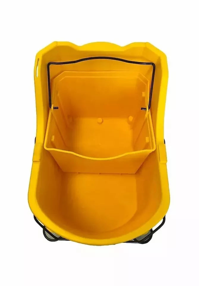 Commercial 26 Qt Mop Bucket Yellow Dual Chamber Metal Casters Wringer Separator