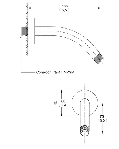 Helvex Shower Arm and Round Flange Satin Nickel Finish, Solid Brass UTR-012-SN