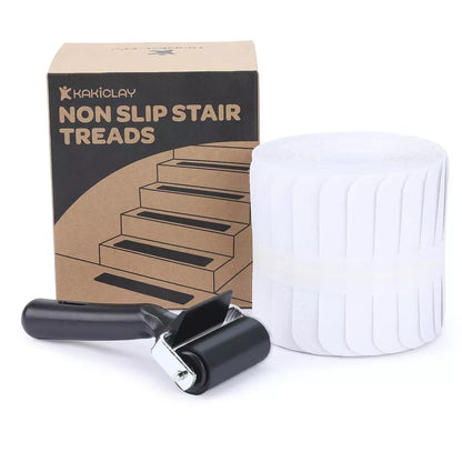 KAKICLAY 15-Piece Clear 6" x 30" PEVA Rubber Non-Slip Stairs Treads with Roller