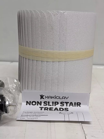 KAKICLAY 15-Piece Clear 6" x 30" PEVA Rubber Non-Slip Stairs Treads with Roller