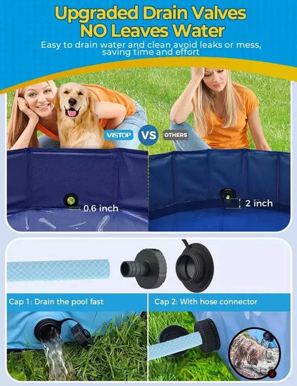 VISTOP Foldable Dog Kid Pool 87" Large Hard Plastic Shell Portable Swimming